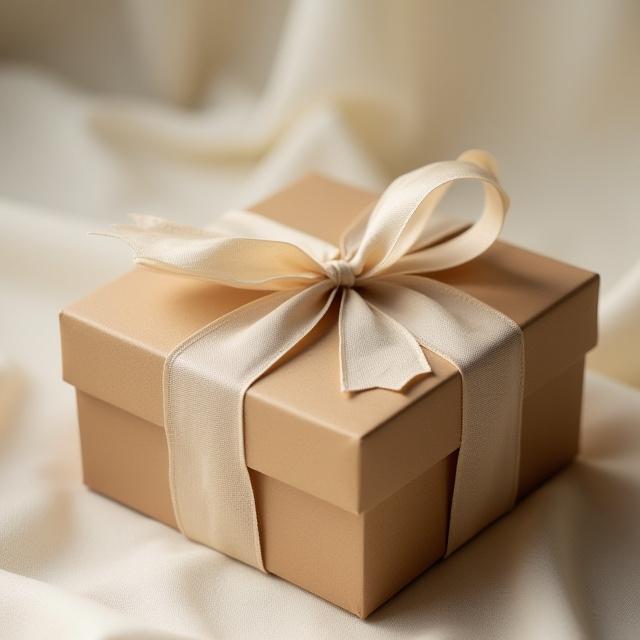 Caja de regalo de Luz de Olivo con una cinta de lino bordada, símbolo de la presentación cuidadosa.